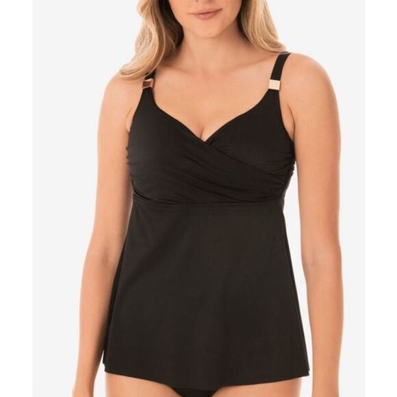 Miraclesuit Womens Swimwear Surplice Underwire Tank Top 34D Black Slimming - Picture 1 of 13